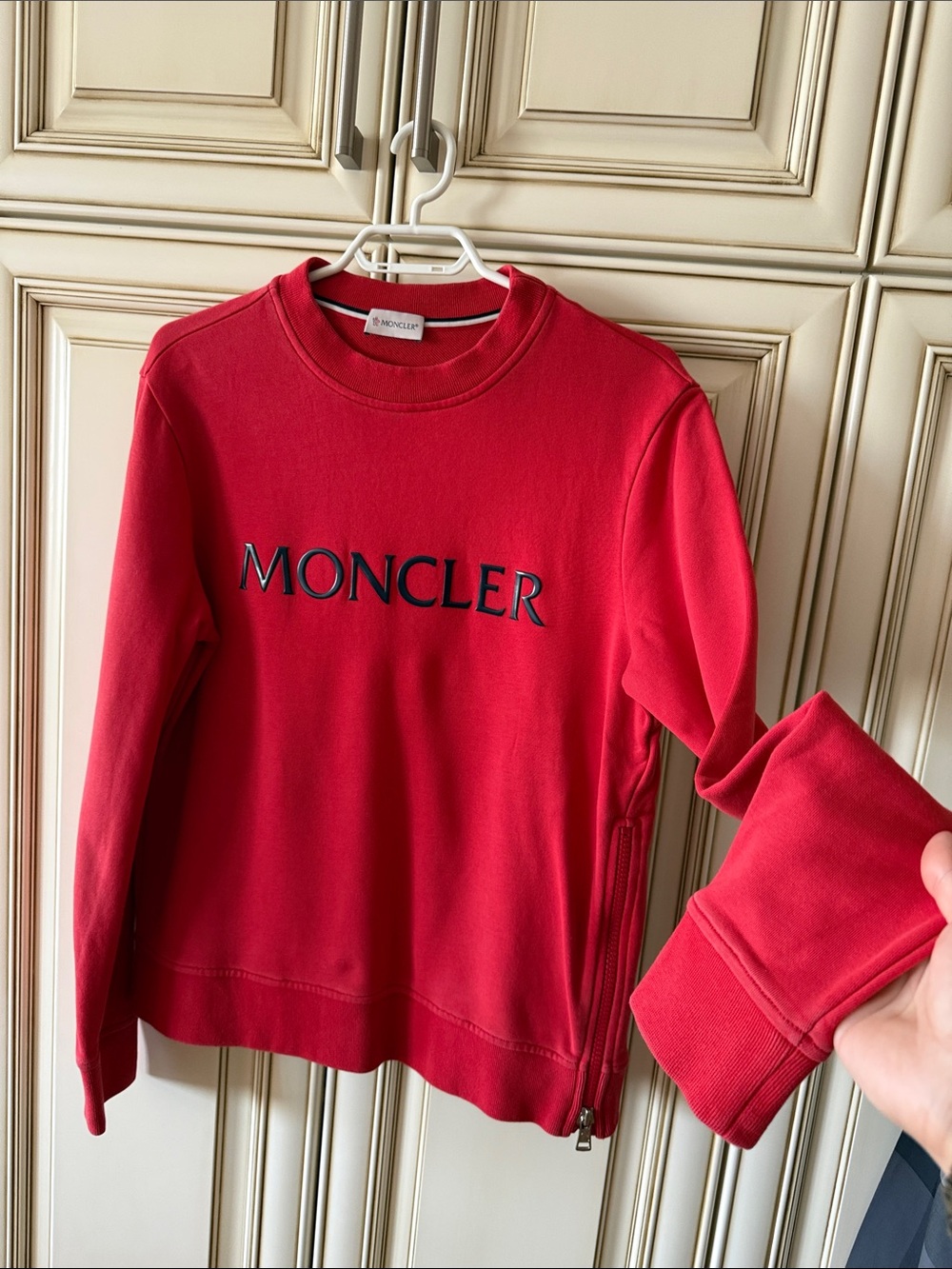 Moncler Red Crewneck Sweatshirt with Logo